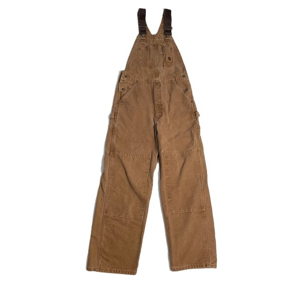 Carhartt Overalls Men’s 30x30 Duck Canvas Bib Double Knee Flannel Lined R42 BRN - Picture 2 of 16